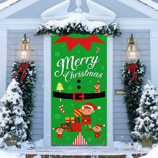 Joulun oven kannen cover - Hyvää joulua oven ripustusbanneri, tonttujen joulutarvikkeet vuoden 2022 joulun ulkotaustan koristeluun (vihreä)
