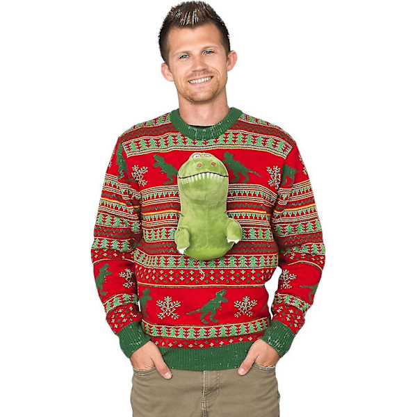 Jultröjor för Kvinnor och Män - Julkläder, Vinterstickade Tröjor, Renar, Snöflingor, Slogantröjor Dinosaur M