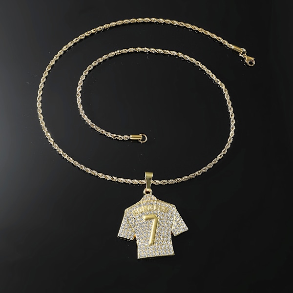 Jersey Halsband för Män, Hip Hop Ronaldo Nr 7 Jersey Halsband Nummer 7 Fotbollströja Hängsmycke Halsband Herr golden