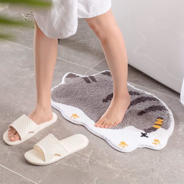 Halkskyddad badrumsmatta kattformad plysch supermjuk mysig tvättbar badrum sovrum tjock matta mattor för barn (18\" x 27\", katt)