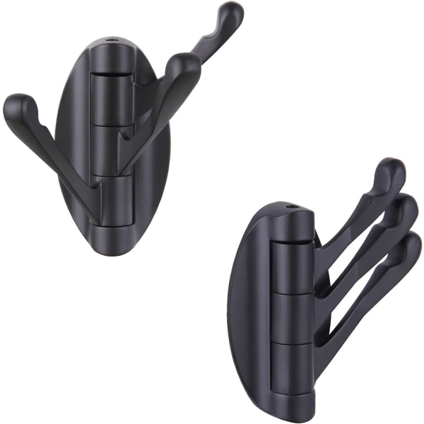 Håndklekrok matt svart 2 stk, metall svingbar sammenleggbar badekåpekrok, håndkleholder, kraftig kleshengere for baderom RV veggmontering