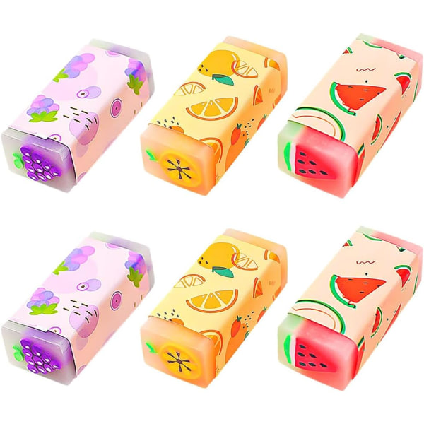 6st söt pennsuddgummi frukt färgglad rektangelgummi suddgummi för studenter som skriver kontors skolmaterial