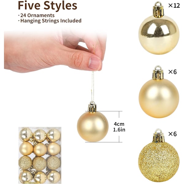 Julekugle, juletræspynt, plastikpynt juletræspynt, til julefester, bryllupper, feriefester - 4 cm (guld)