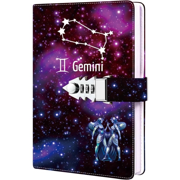 Constellation Starry Sky Diary med lås Hemlig dagbok för tjejer och kvinnor, påfyllningsbar personlig dagbok (8,5 X 5,9 tum) Tvillingarna