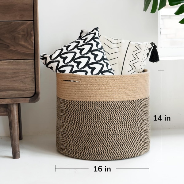 Woven baskets for organizing,Wicker baskets for blanketsToy baskets with handles,Jute laundry baskets for dirty clothesPillows,black and jute