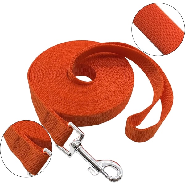 Nylon treningshundebånd for små, mellomstore og store hunder, 15ft 20ft 30ft 50ft lang bånd Hund/Valp Bånd for Lydighet Tilbakekallingstrening, Camping50ftOrange