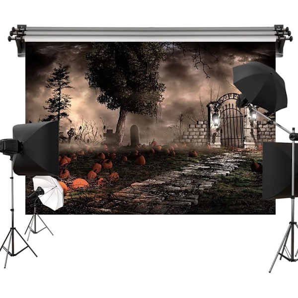 7x5ft/2.2x1.5m Halloween-tema Bakgrund Pumpa Natt Datortryckt Tyg Bakgrund Foto Video Studio Rekvisita