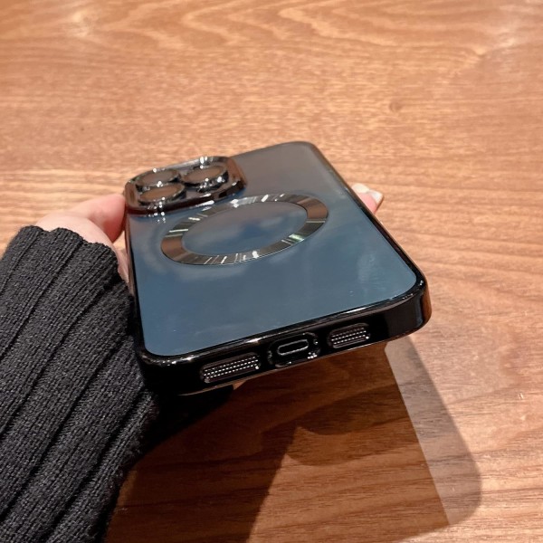 för iPhone 13 Pro Max Case Magnetisk Klar med kameralinsskydd Fullt skydd MagSafe Elektropläterad silikon 6,7 tum - Svart