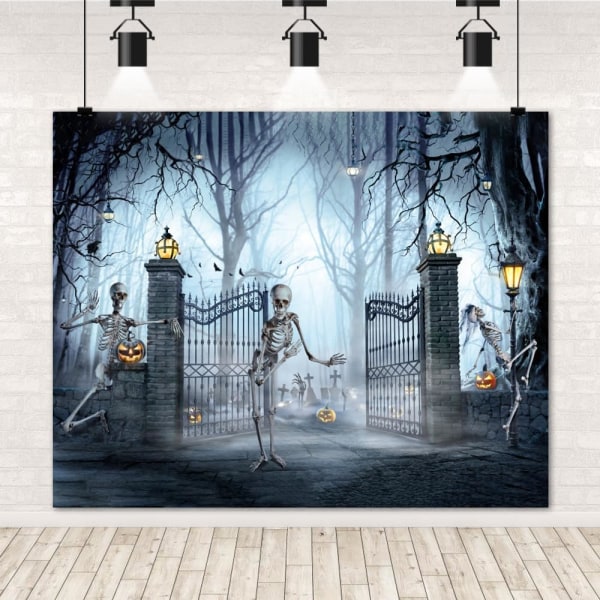 Halloween Bakgrund Spöklikt Spökhus Graveyard Skelett Pumpa Hallowmas Fotografi Bakgrund Förskräcklig Natt Skalle Skräck Skog Kyrkogård 7x5ft