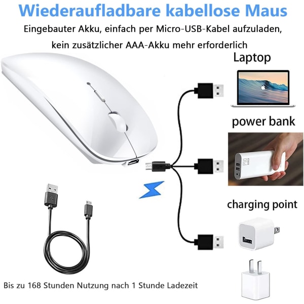 Uppladdningsbar Bluetooth-mus för bärbar dator surfplatta Macbook/iPad/iPhone Tyst tunn mus 3 Bärbar för Windows/Linux/Android