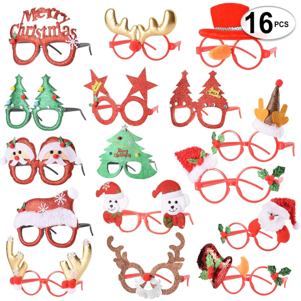16 STK feriebriller, søde julebrillestel, Fleksibilitet til at passe til alle størrelser, sjovt og festligt, fotoboks.