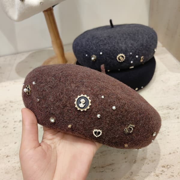 Elegant basker for kvinner lue kunstnerhatt basker kashmir basker stjernehimmel basker 56-58cm