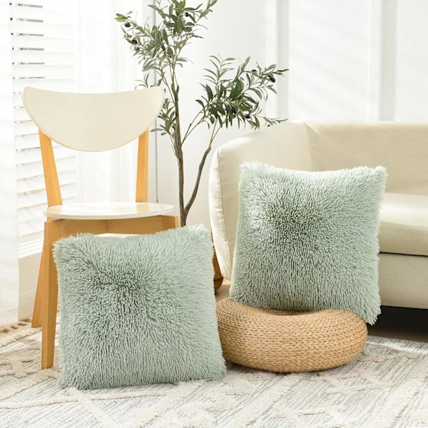 HOME Lyxig mjuk konstgjord päls fleece kuddfodral örngott dekorativa prydnadskuddar överdrag, ingen kudde insats, 16\" x 16\" tum, vit, 2-pack
