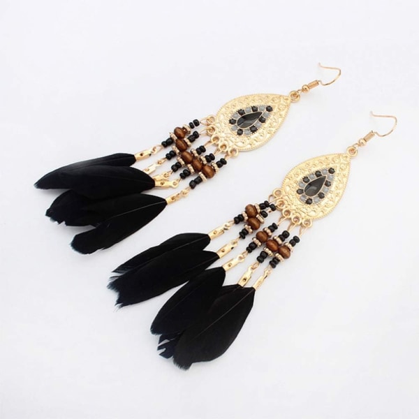 Bohemian fjer lange øreringe Boho Chic Dangle øreringe eksotisk stil kvast håndlavede super lette fjer fisk krog øreringe til piger kvinder