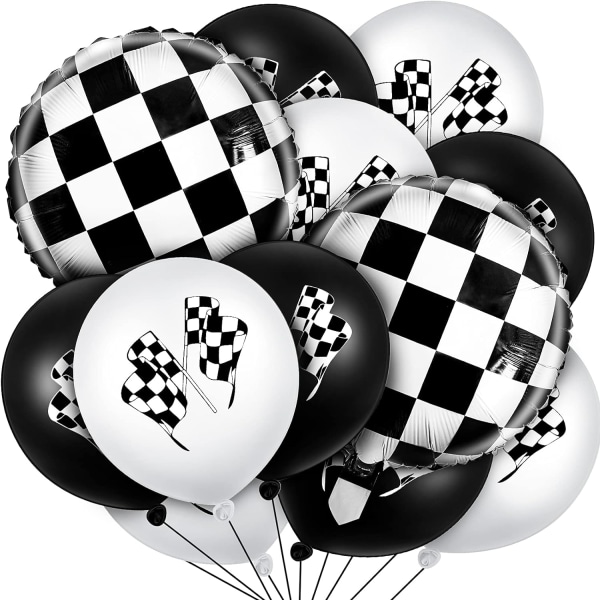 68 delar rutiga racerbilsflagga partyballonger svart vit rutiga ballonger schackbräde folieballonger bilflagga latexballonger (klassisk stil)