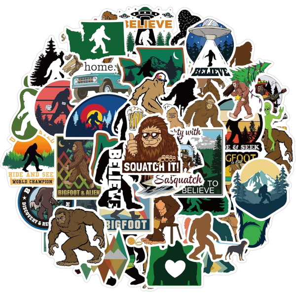 50Pcs Bigfoot Outdoor Nature Vinyls Stickers Laptop Sticker Waterproof Stickers Luggage Skateboard Water Bottle Stickers Decal Bicycle Bumper