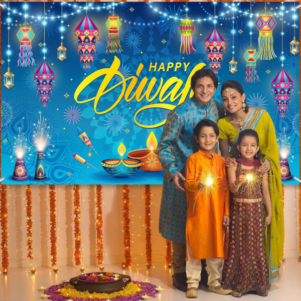 Happy Diwali Baggrund Banner Dekorationer 73*43 Tommer Happy Diwali Banner Rangoli Lygte Fotografering Deepavali Fotografi Baggrundsforsyninger (Vibrant)