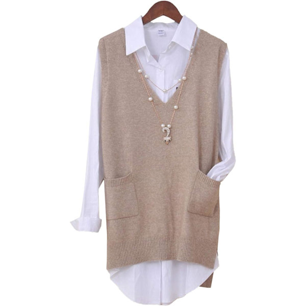 Kvinners V-hals Utringning Ermeløs Oversized Genser Vest Casual Løs Twist Strikket Genser Vest Genser