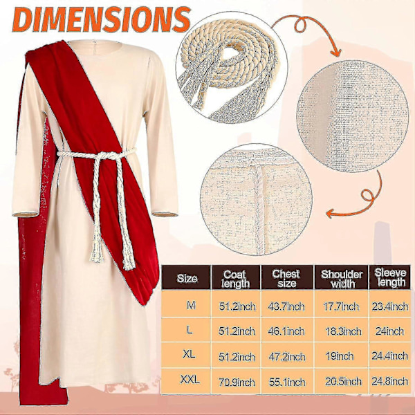 Hög Jesus Kostym Vuxen Män Jesus Robe Kristus Kostym Inkluderar Halsduk Midjerop För M