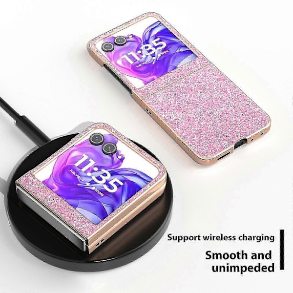 Skal för Motorola Razr 50 5G Elektropläterad Telefonfodral Färgglad Glitterdesign PU+TPU Skyddsfodral Rose Pink