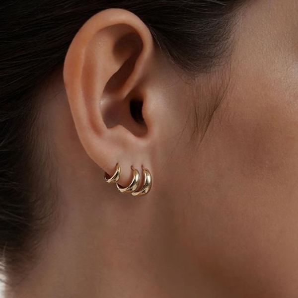 3 par guldringe øreringe til kvinder, 14K forgyldte tykke øreringe sæt til kvinder, gave Huggie hoop øreringe letvægts