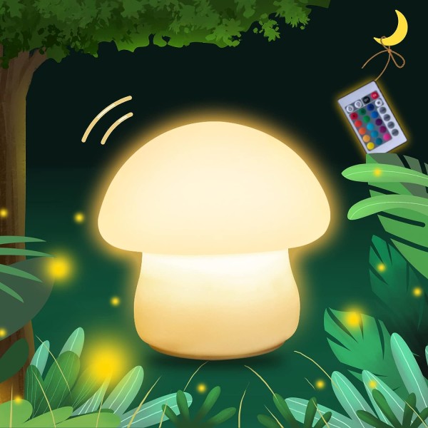 Svamplampa, uppladdningsbar svampnattlampa, flerfärgad LED-svampnattlampa, dimbar nattlampa för svamp (tryck/fjärrkontroll)