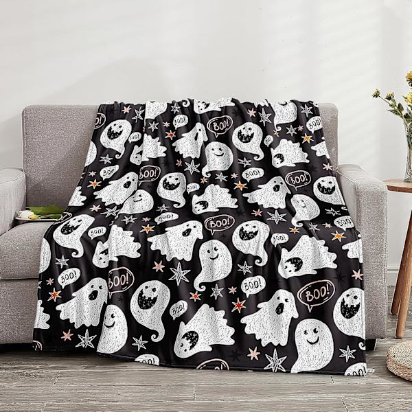 Halloween filt barn pojkar flickor tecknad spöke Halloween filt filt för soffa säng mjuk lätt plysch filt (spöke, filt (50\"x60\"))