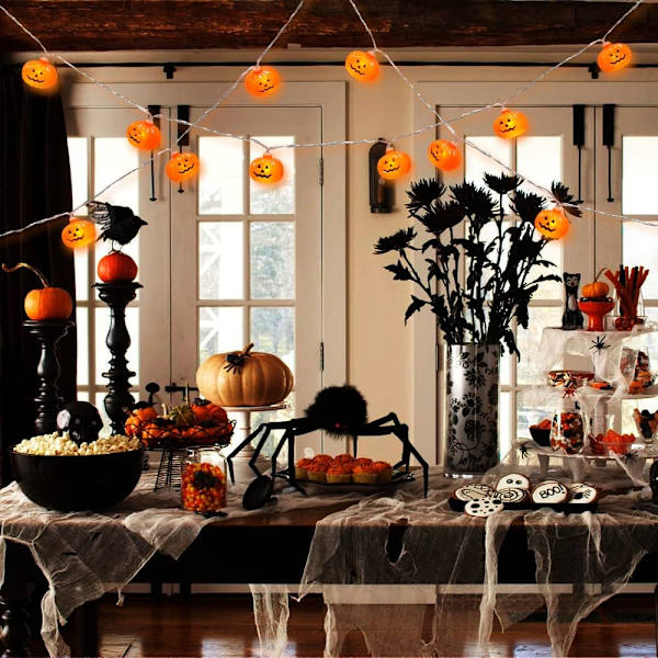Halloween Gresskar Lyslenke, LED Gresskar Lys - 20 LED 10 FT Batteridrevet Lyslenke, for Utendørs Innendørs Halloween Festdekorasjoner