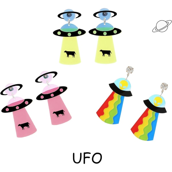 Unik söt UFO-rymdskepp Alien Akryl Dangle örhängen Rolig tecknad akrylharts Lättvikts UFO Airship Drop örhängen för kvinnor Flickor Smycken