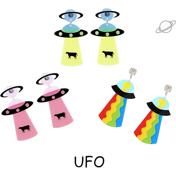 Unika söta UFO rymdskepp Alien akryl dinglande örhängen roliga tecknade akrylharts lätta UFO luftskepp drop örhängen för kvinnor flickor smycken
