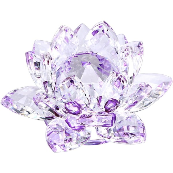 Sparkle Crystal Lotus Flower Hue Reflection Feng Shui Home Decor with Gift Box (4 tommer/100MM lilla)