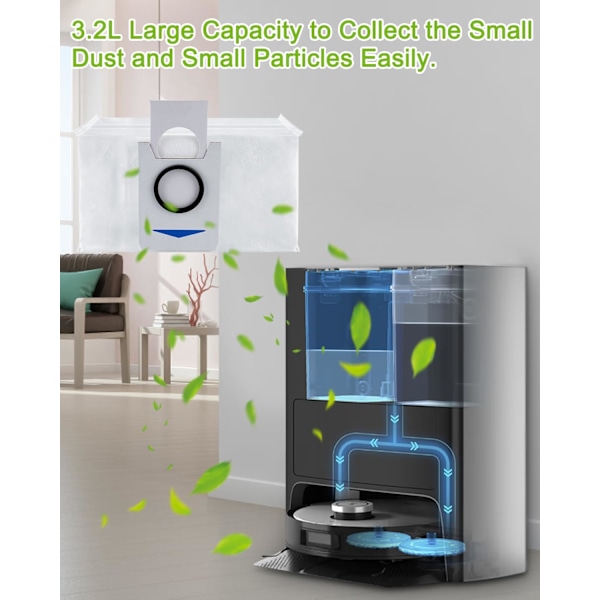 Pakke med 12 støvsugerposer tilbehør kompatibel med Ecovacs Deebot X1 Omni, X1 e Omni, udskiftningsstøvpose til ecovacs deebot støvsuger