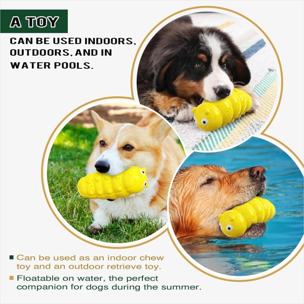 Hundesleketøy for voldsomme tyggere, seigt hundetenner rengjøring leker, knirkende holdbare interaktive hundeleker for mellomstore hunder, naturgummi (gul)