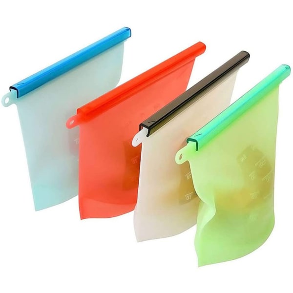Gjenbrukbare silikonposer for matoppbevaring, lufttett forsegling, laget av silikon, Sous Vide-poser, gjenbrukbare, lekkasjesikre, 4 stykker