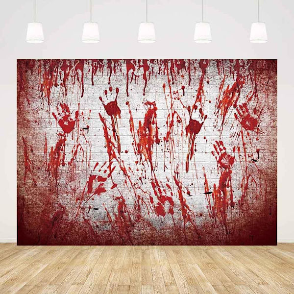 7x5ft Halloween Blodig Vit Tegelvägg Bakgrund Handavtryck Blodfläck Fotografi Bakgrund Läskig Blodstänk Hemsk
