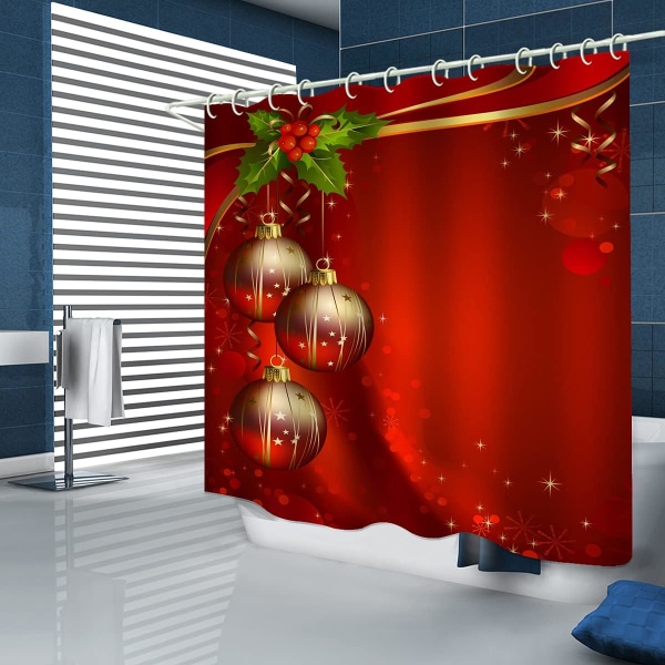 Stof bruseforhæng med kunstnerisk rødt julelys print badeværelse, bredt vandtæt toiletrullegardin, polyester bruseforhængsfor (1820 x 180cm)