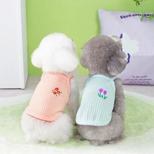 2 stk. kæledyrstøj sommerhunde kjole blomst broderi hvalp vest sød hund kat skjorte blød åndbar kæledyr outfit til små til mellemstore (X-Large)