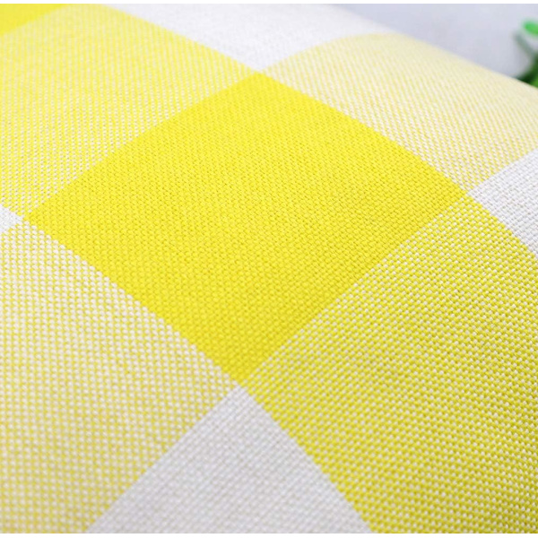 Sæt med 2 Farmhouse Buffalo Check Plaid pudebetræk pudebetræk polyester linned til sommerhjemmeindretning gul og hvid, 18 x 18 tommer