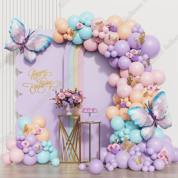 148st fjärilsballonger Garland Arch Kit, rosa och blå ballonger för pojke flicka baby shower dekorationer