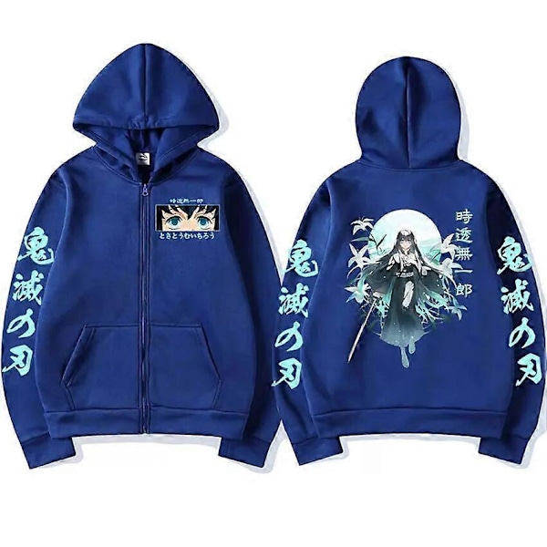 Demon Slayer Muichiro Tokito 2023 Hettegenser med glidelås Kawaii Kimetsu No Yaiba Jakke med glidelås Sweatshirts Menn Kvinner Pullover Streetwear Dark gray S