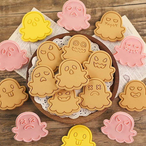 10-delars mini Halloween-kakformar, 3d spökformar, kakformset lämpligt för frostdekoration (spöke)