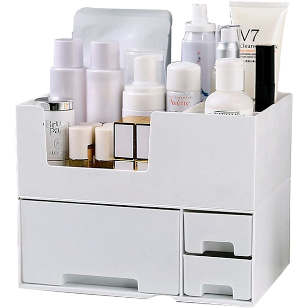 Stabelbar makeup-arrangør med skuffer, plastik opbevaringsboks bordplade display case til skrivebord diverse, badeværelse forfængelighed