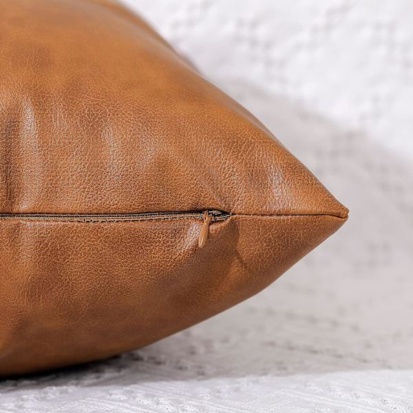 Set med 2 konstläderkuddfodral, moderna bruna utomhuskuddfodral dekorativa örngott för soffa säng soffa (18 x 18 tum)