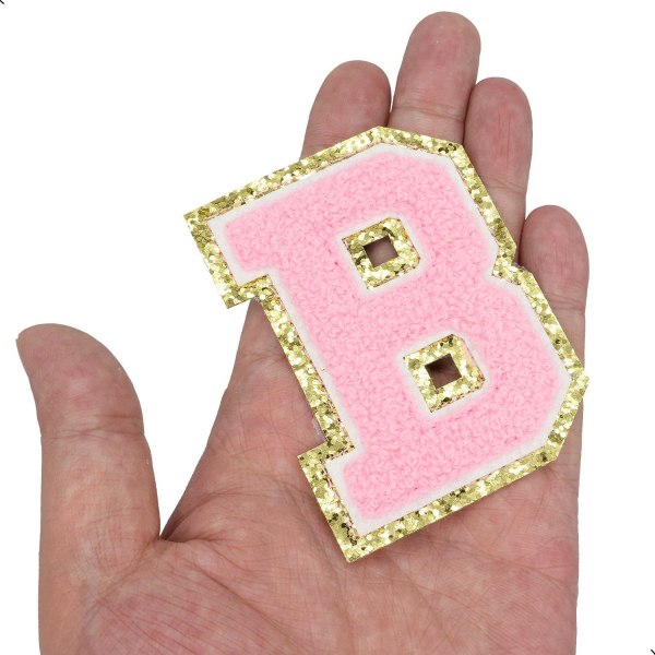 Bogstav Patch Stor, Engelsk Bogstav B Stryge På Reparation Patches Alfabet Sy Applikationer Tøj Badges, med Guld（Pink B）BPink