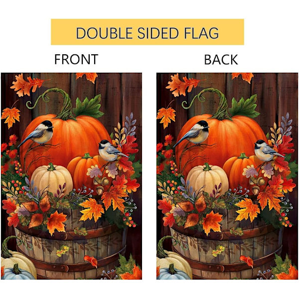 Höst Thanksgiving Pumpa Liten Trädgårdsflagga 12x18 Tum Vertikal Dubbelsidig Höst Vattenfärg Fågel Säckväv Utomhus Dekor BW044