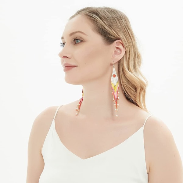 Heyone Lange Perle Frynser Øreringe \2013 Store Boheme Native Statement Perle Dangle Øreringe til Kvinder, Store Boho Statement Håndlavede
