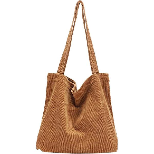 Corduroy Tote Bag för Kvinnor och Flickor - Canvas Axelväska, Söt Stor Handväska