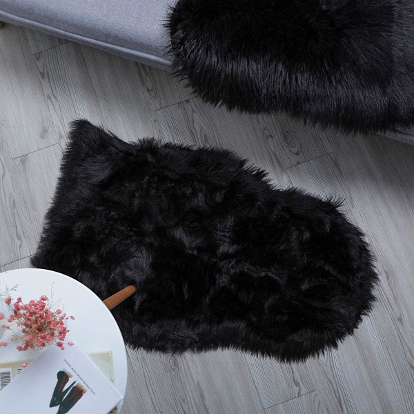 Syntetiskt fårskinn, mysig känsla som äkta fuskpälsmatta, konstgjord lyxig ullmatta soffkudde (90 X60 CM, svart)