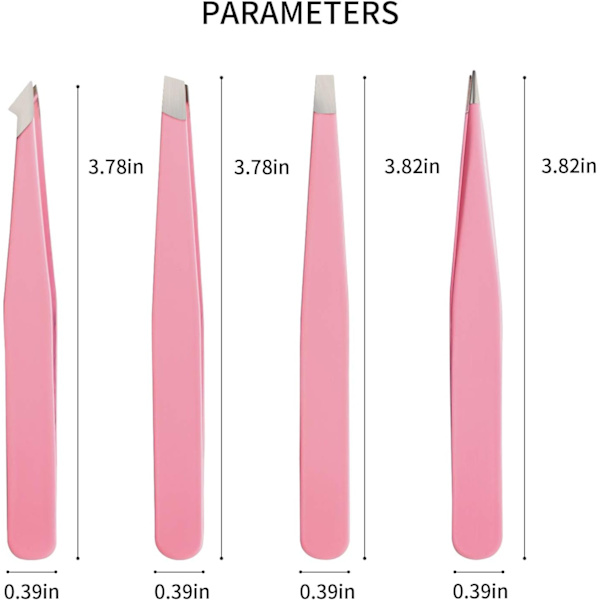 Pinsetsæt 4-delt, Professionelle Pinsetsæt i Rustfrit Stål, Præcisionspincet til Øjenbryn (PINK)