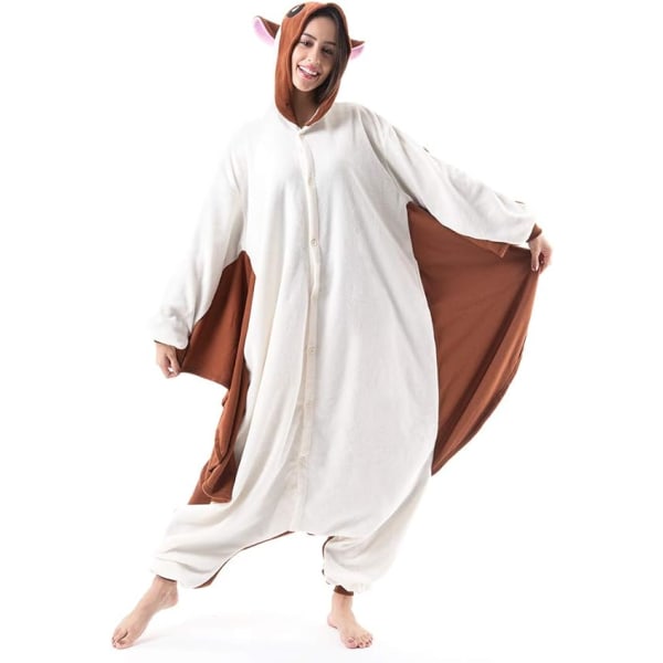 Unisex voksen tegnefilm kostume Halloween jule Nattøj Jumpsuit Onesies Plys Cosplay Pyjamas Coffee Flying Squirrel XL